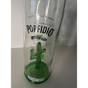 Porfidio Tequila Bottle Empty Handblown Green Cactus Art Glass Mancave